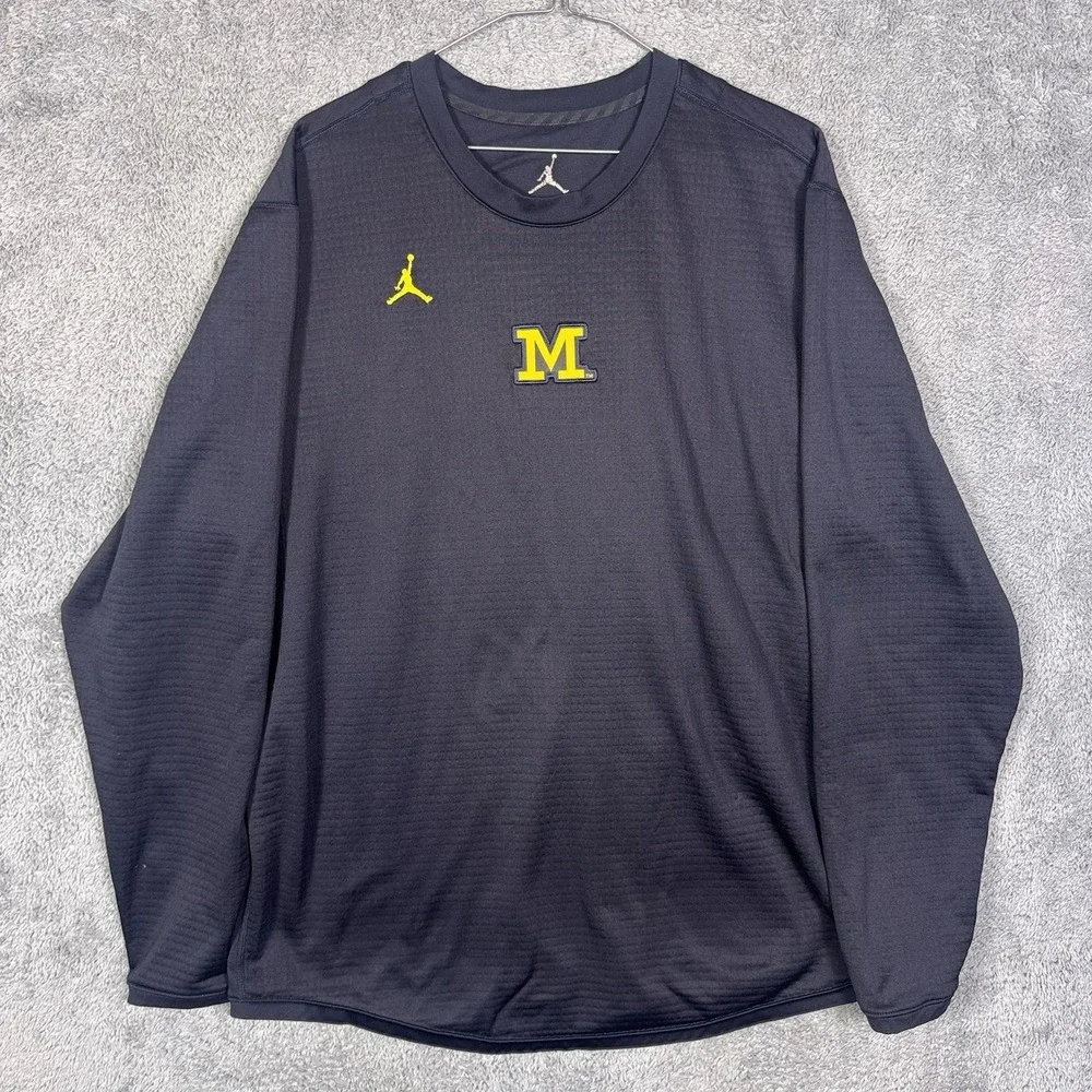 Michigan Wolverines Jordan Sweatshirt Men XL Grid Fleece Stitched Logos Pullover